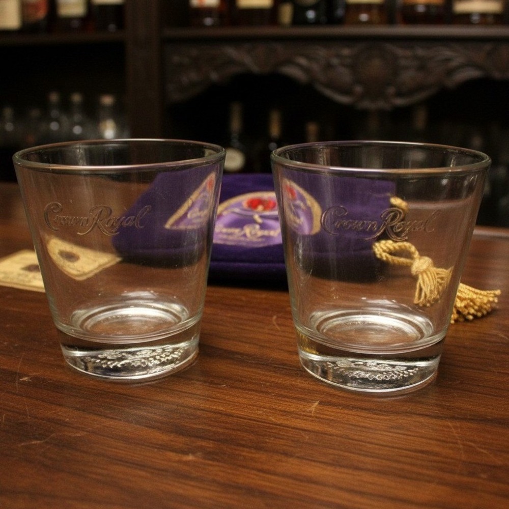 Crown Royal Whiskey Glasses, Set of 2, Embossed Crown Pattern, Drinkware, Gift